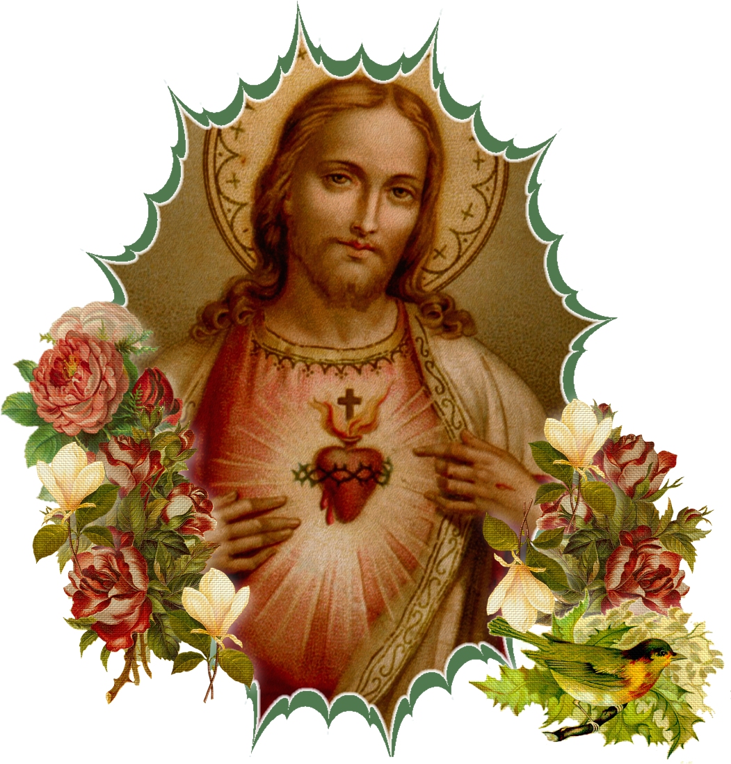 SACRED HEART WITH FLOWERS