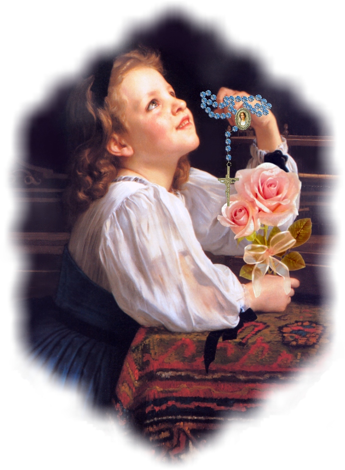 GIRL WITH ROSARY AND ROSE