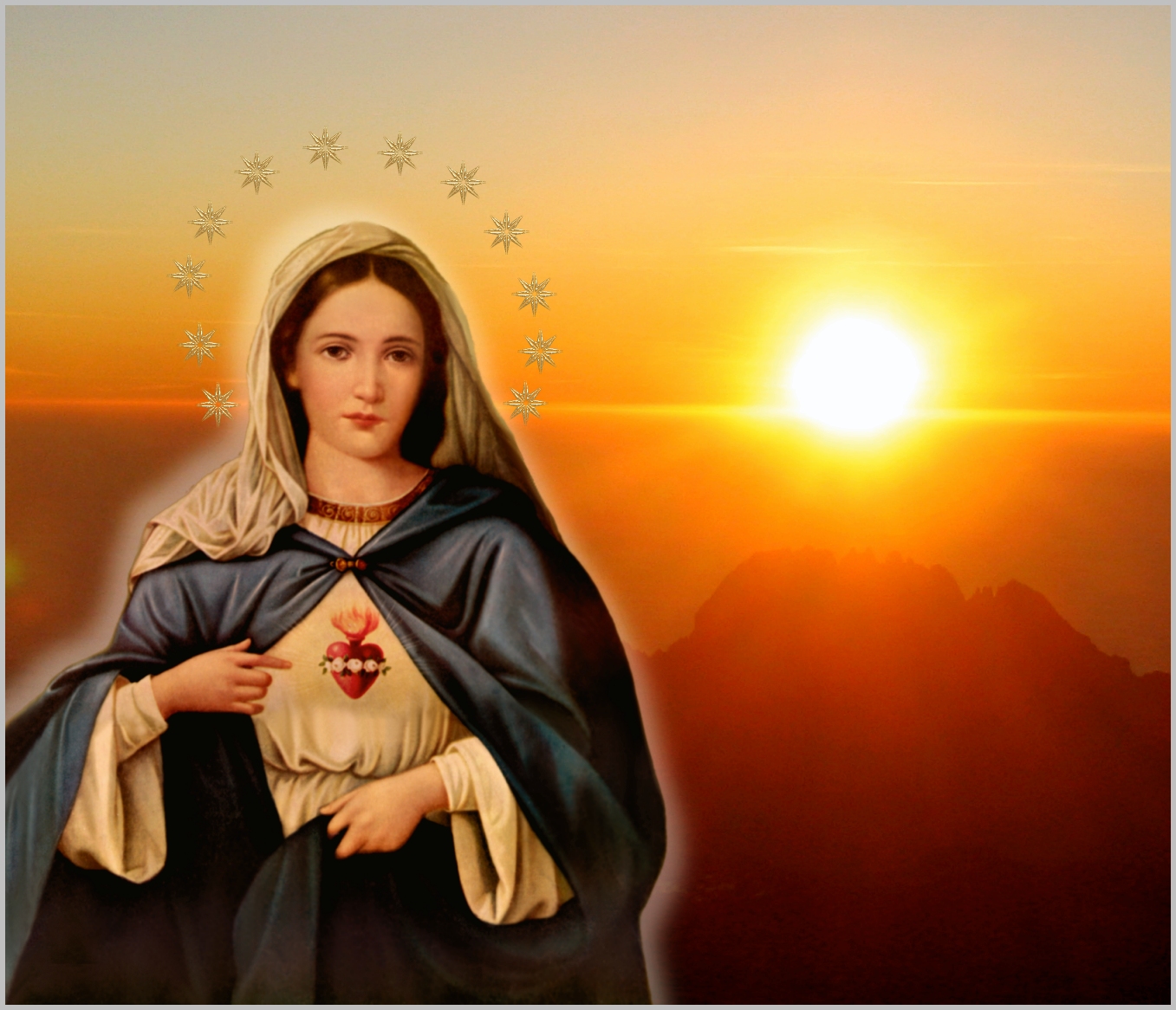 IMMACULATE HEART OF MARY WITH SUNSET BACKGROUND